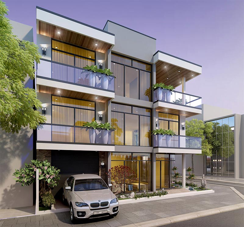 phối cảnh 3d nhà phố tiện nghi