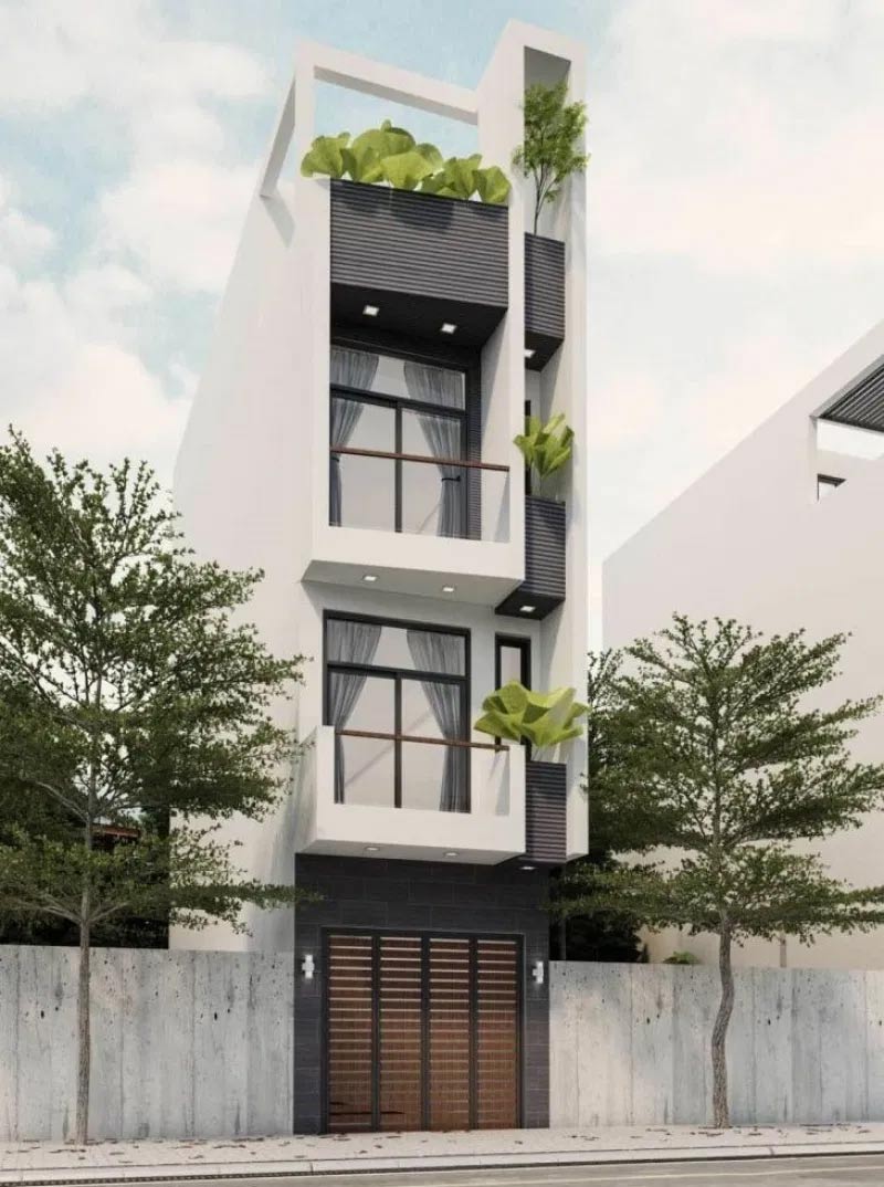 phối cảnh 3d nhà phố trắng đen